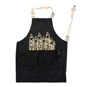 Sardines Fish Print Denim Apron With Adjustable Neck Strap & Large Front Pocket